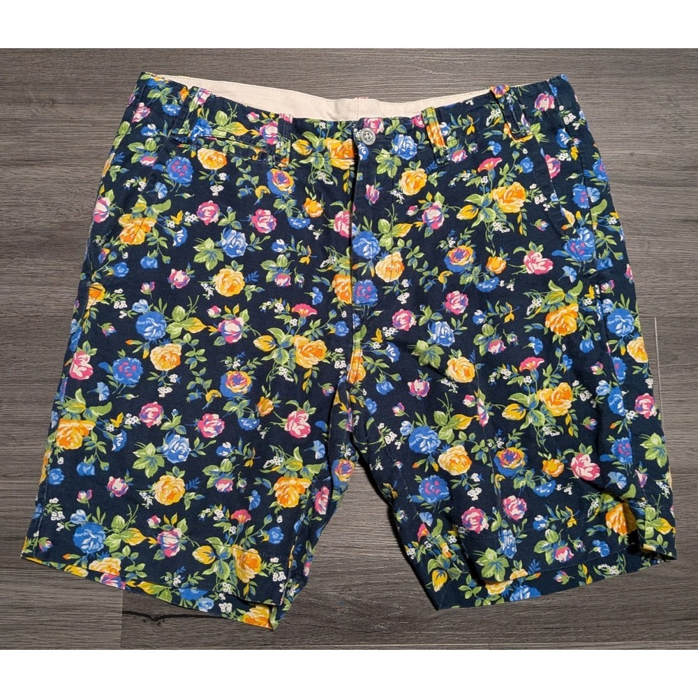 Polo Ralph Lauren Men's Navy Blue Floral Linen Cotton 5‎ Pocket Short Size 33x8